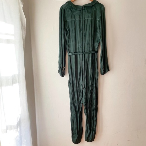 FREE PEOPLE Green I Am Woman Jumpsuit Women's Size 12 Green Satin NWT - Picture 12 of 16